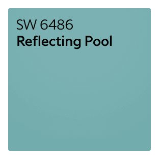 Solid teal color swatch labeled 'SW 6486 Reflecting Pool' in white text.