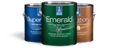 Cans of interior paint.